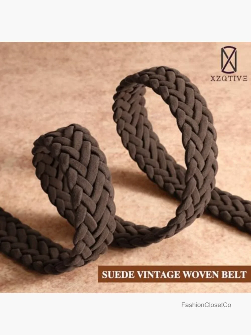 Adjustable Braided Suede Belt with Gold Buckle